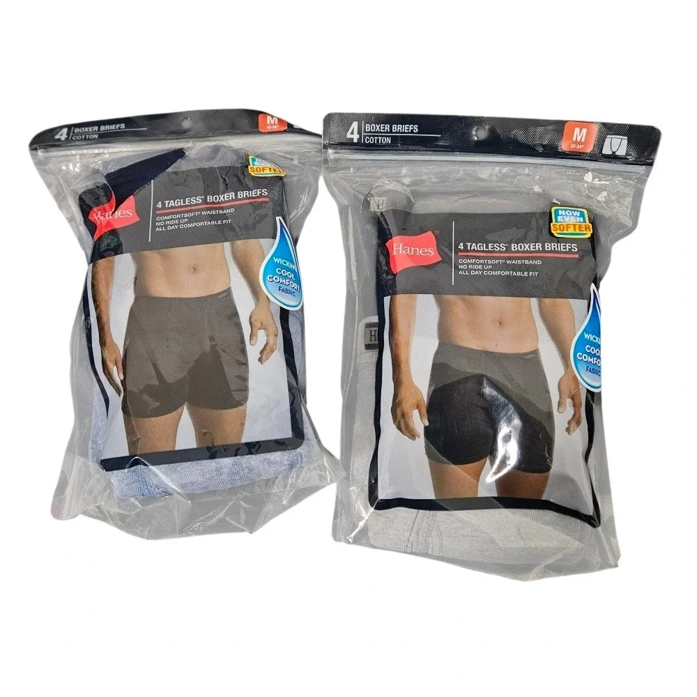 Hanes 8 Pack Mens Tagless Boxer Briefs Medium 32-34 ComfortSoft Cotton J746C4